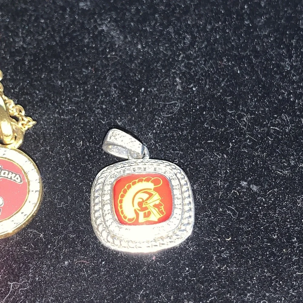 Danbury Mint USC Trojans 2 Pendants Necklace Sterling Enamel Southern California